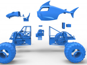 Shark Monster Truck Scale 1 to 25 3D Print Model