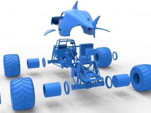 Shark Monster Truck Scale 1 to 25 3D Print Model