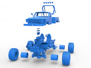 Vintage Monster Truck Scale 1 to 25 3D Print Model