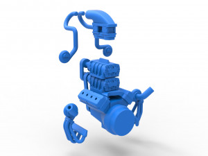 Twin turbo supercharged V8 Engine Version 4 Scale 1 to 25 3D Print Model