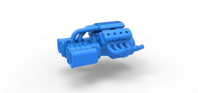 Engine V8 with double Potvin Supercharger Scale 1 to 25 3D Print Model .c4d .max .obj .3ds .fbx .stl .blend 