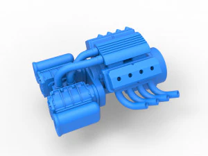 Engine V8 with double Potvin Supercharger Scale 1 to 25 3D Print Model