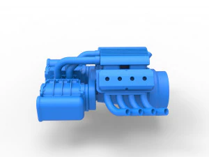 Engine V8 with double Potvin Supercharger Scale 1 to 25 3D Print Model