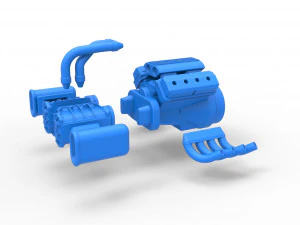 Engine V8 with double Potvin Supercharger Scale 1 to 25 3D Print Model