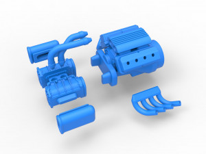 Engine V8 with double Potvin Supercharger Scale 1 to 25 3D Baskı Modeli