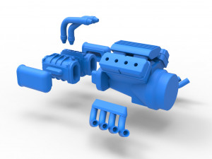 Engine V8 with double Potvin Supercharger Scale 1 to 25 3D Baskı Modeli