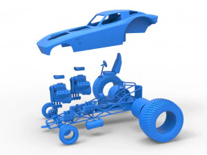Pulling truck 2wd with Car shell Version 2 Scale 1 to 25 3D Print Model