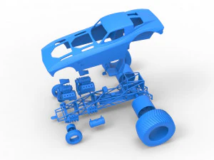 Pulling truck 2wd with Car shell Version 2 Scale 1 to 25 3D Print Model