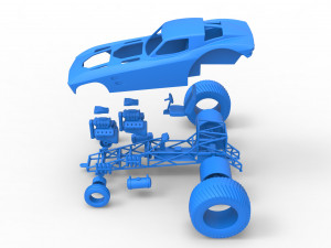Pulling truck 2wd with Car shell Version 2 Scale 1 to 25 3D प्रिंट मॉडल