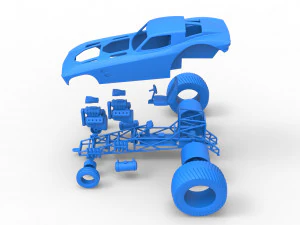 Pulling truck 2wd with Car shell Version 2 Scale 1 to 25 3D Print Model