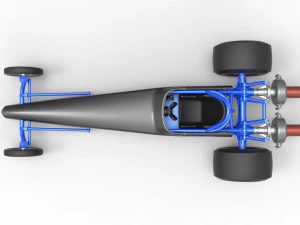 Dragster with twin Turbonique drag axle Scale 1 to 25 3D Print Model