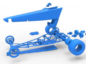 Dragster with twin Turbonique drag axle Scale 1 to 25 3D Print Model