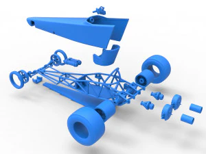 Dragster with twin Turbonique drag axle Scale 1 to 25 3D Print Model