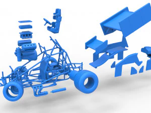 Winged Sprint car while turning Scale 1 to 25 3D Print Model