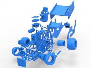 Winged Sprint car while turning Scale 1 to 25 3D Print Model