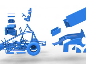 Winged Sprint car while turning Scale 1 to 25 3D Print Model