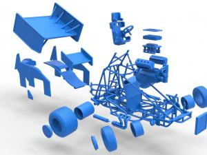 Winged Sprint car while turning Scale 1 to 25 3D Print Model