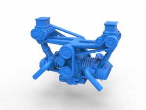 Flat 4 engine with double supercharger Scale 1 to 25 3D 프린트 모델