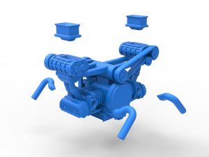 Flat 4 engine with double supercharger Scale 1 to 25 3D 프린트 모델