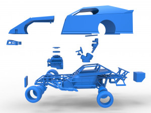 Dirt Modified stock car while turning Scale 1 to 25 3D Baskı Modeli