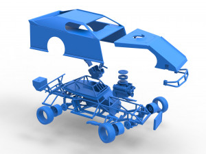 Dirt Modified stock car while turning Scale 1 to 25 3D Baskı Modeli