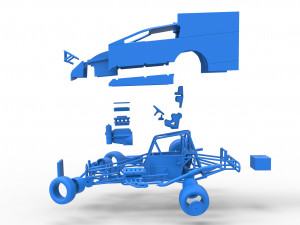 Northeast Outlaw Dirt Modified stock car while turning Scale 1 to 25 Model do druku 3D