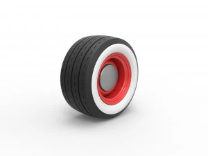 Roda larga de parede branca de hot rod escala 1 a 25 Modelo de Impressão 3D