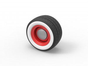 Wide Whitewall Wheel of Hot rod Scale 1 to 25 3D-printmodel