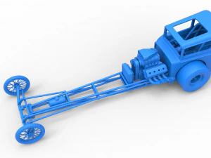 Front engine old school dragster with shell Version 7 Scale 1 to 25 3D Print Model