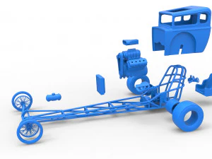 Front engine old school dragster with shell Version 7 Scale 1 to 25 3D Print Model