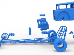 Front engine old school dragster with shell Version 7 Scale 1 to 25 3D Print Model