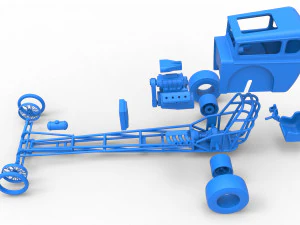 Front engine old school dragster with shell Version 7 Scale 1 to 25 3D Print Model