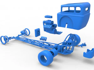 Front engine old school dragster with shell Version 7 Scale 1 to 25 3D Print Model