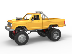 Monster Truck with semi truck wheels Scale 1 to 25 Modèles 3D en vedette