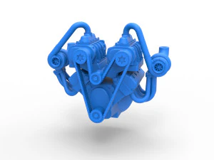Motor V8 superalimentado duplo turbo vers&atilde;o 6 escala 1 a 25 Modelo de Impressão 3D
