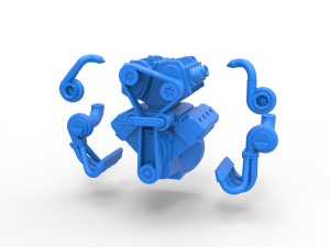 Twin turbo supercharged V8 Engine Version 7 Scale 1 to 25 Modello di stampa 3D