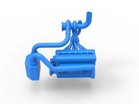 Engine of Uphill Sand Racing Dragster Scale 1 to 25 3D Print Model