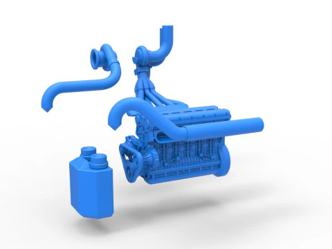 Engine of Uphill Sand Racing Dragster Scale 1 to 25 3D Print Model