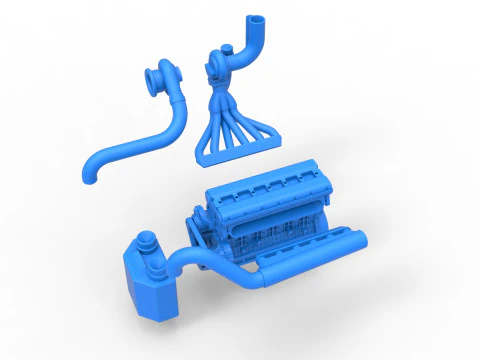 Engine of Uphill Sand Racing Dragster Scale 1 to 25 3D Print Model