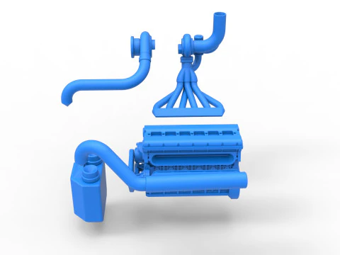 Engine of Uphill Sand Racing Dragster Scale 1 to 25 3D Print Model