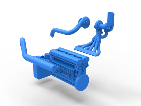 Engine of Uphill Sand Racing Dragster Scale 1 to 25 3D Print Model