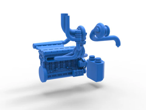 Engine of Uphill Sand Racing Dragster Scale 1 to 25 3D Print Model