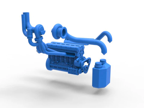 Engine of Uphill Sand Racing Dragster Scale 1 to 25 3D Print Model