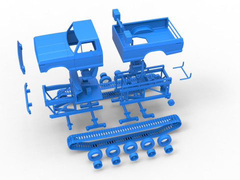 Redneck Rave Mud truck on tracks Scale 1 to 25 Model do druku 3D