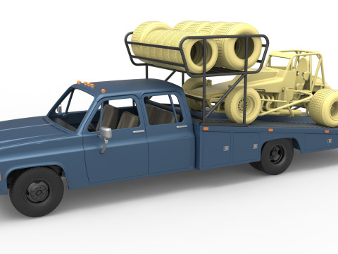 Vintage Transporter truck for Race car Version 2 Scale 1 to 25 3D Print Model