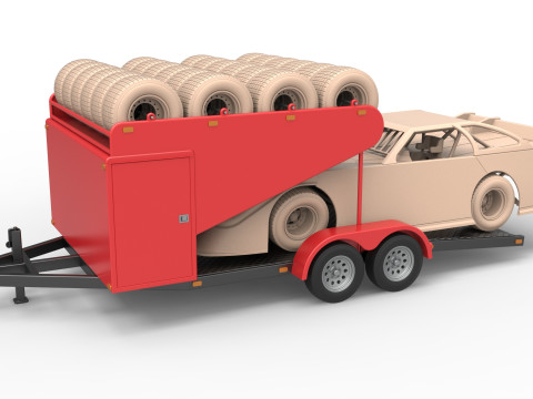 Vintage Open Trailer for Race Car Scale 1 to 25 3D Print Model