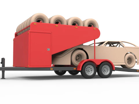 Vintage Open Trailer for Race Car Scale 1 to 25 3D Print Model