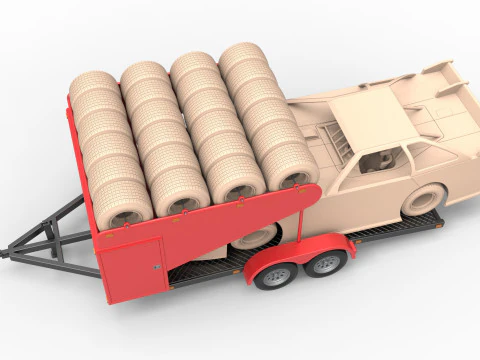 Vintage Open Trailer for Race Car Scale 1 to 25 3D Print Model