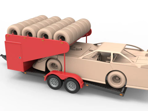Vintage Open Trailer for Race Car Scale 1 to 25 3D Print Model
