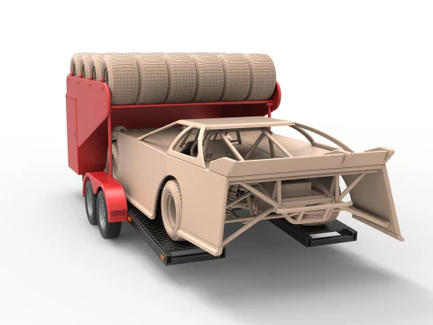 Vintage Open Trailer for Race Car Scale 1 to 25 3D Print Model